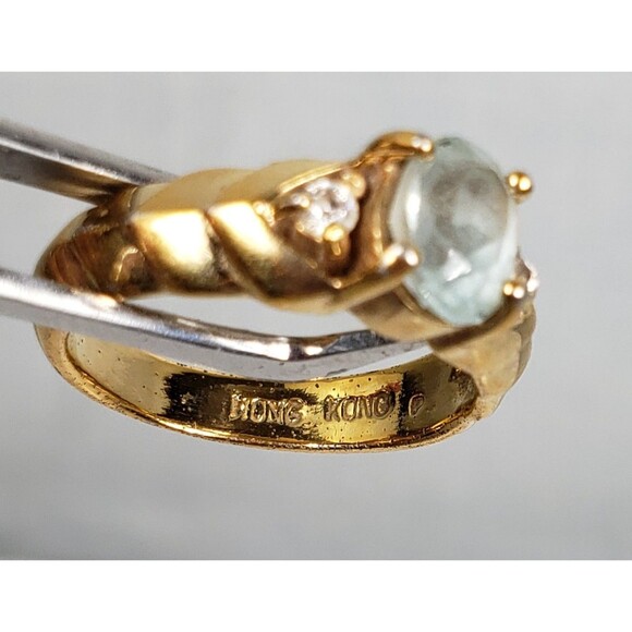 Designed 18k Gold Plated Stainless Steel Light Blue Topaz and CZ Ring Size 5 - Picture 15 of 16